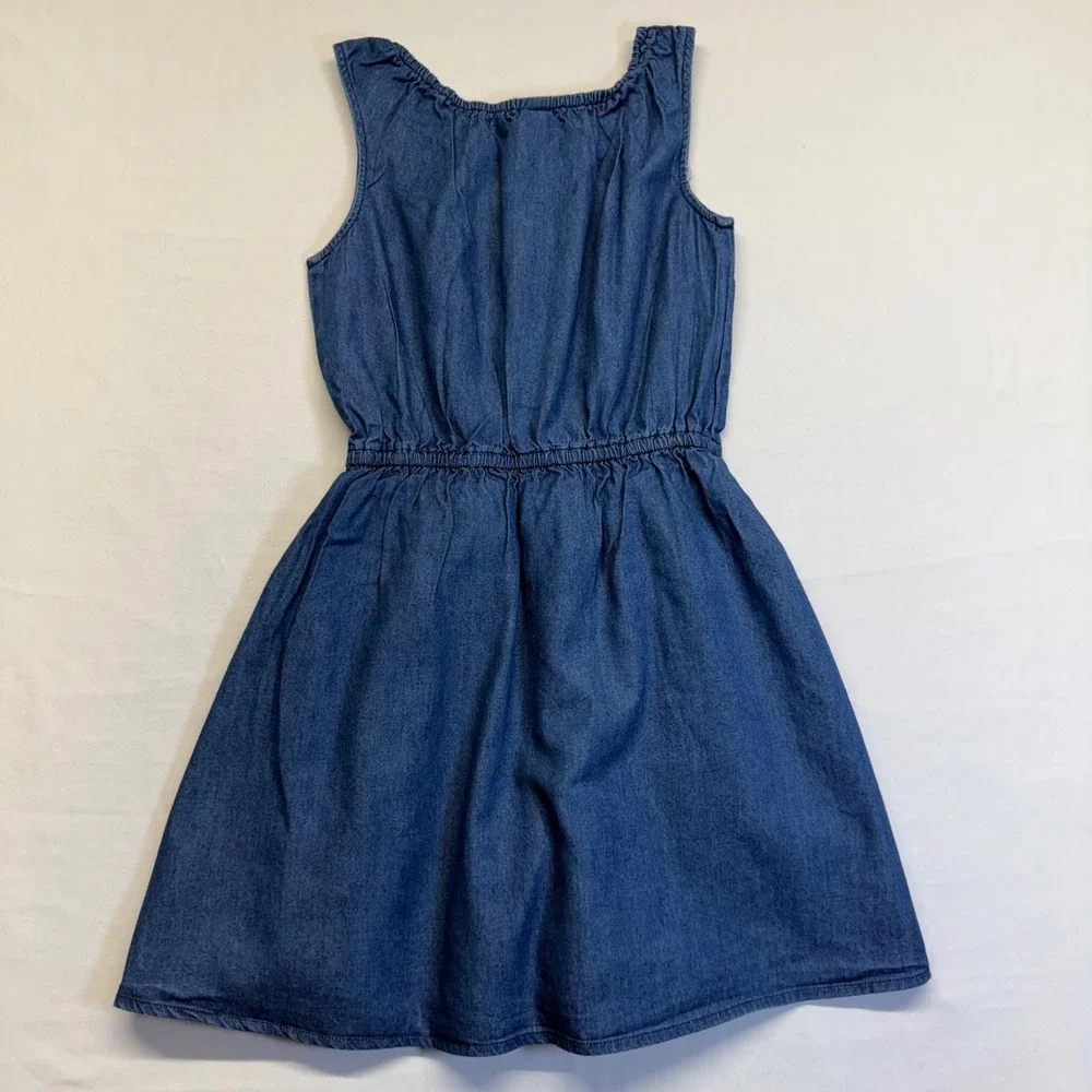 Justice Girls Size 7 Chambray Romper Dress Blue Skort Lace Trim Sleeveless Cute